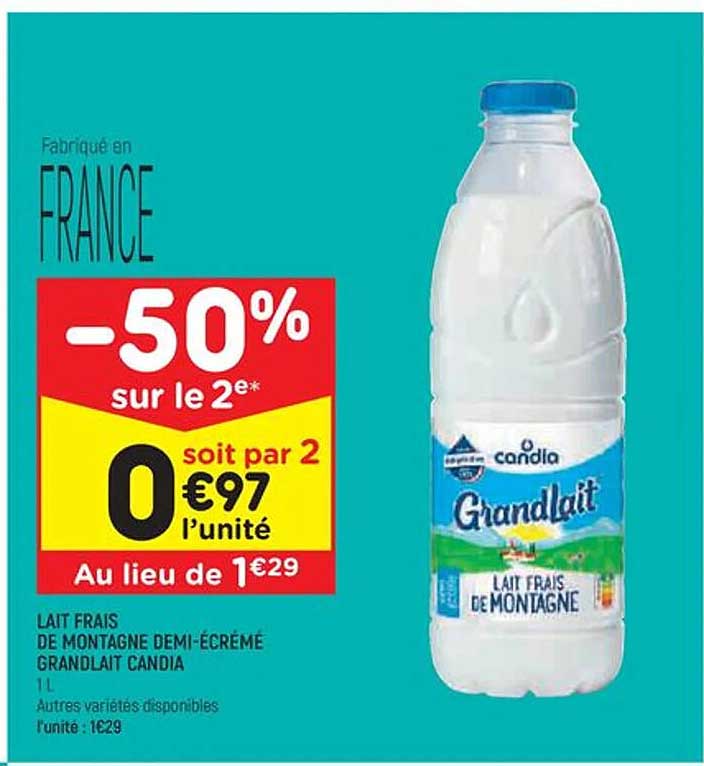 lait frais de montagne demi-écrémé grand lait candia