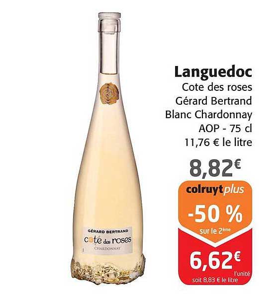languedoc cote des roses gérard bertrand blanc chardonnay aop - 75 cl