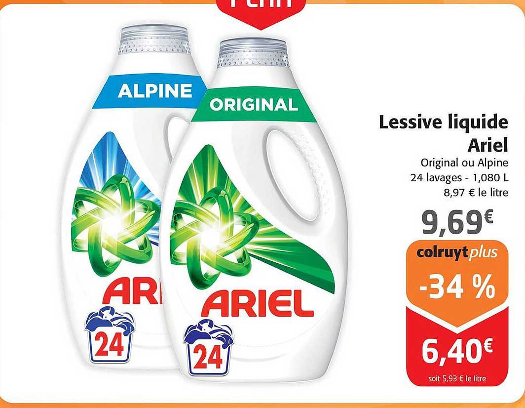 lessive liquide ariel original ou alpine 24 lavages