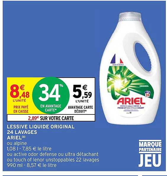 lessive liquide original 24 lavages ariel