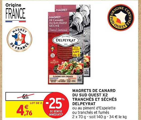 magrets de canard du sud ouest x2 tranchés et séchés delpeyrat