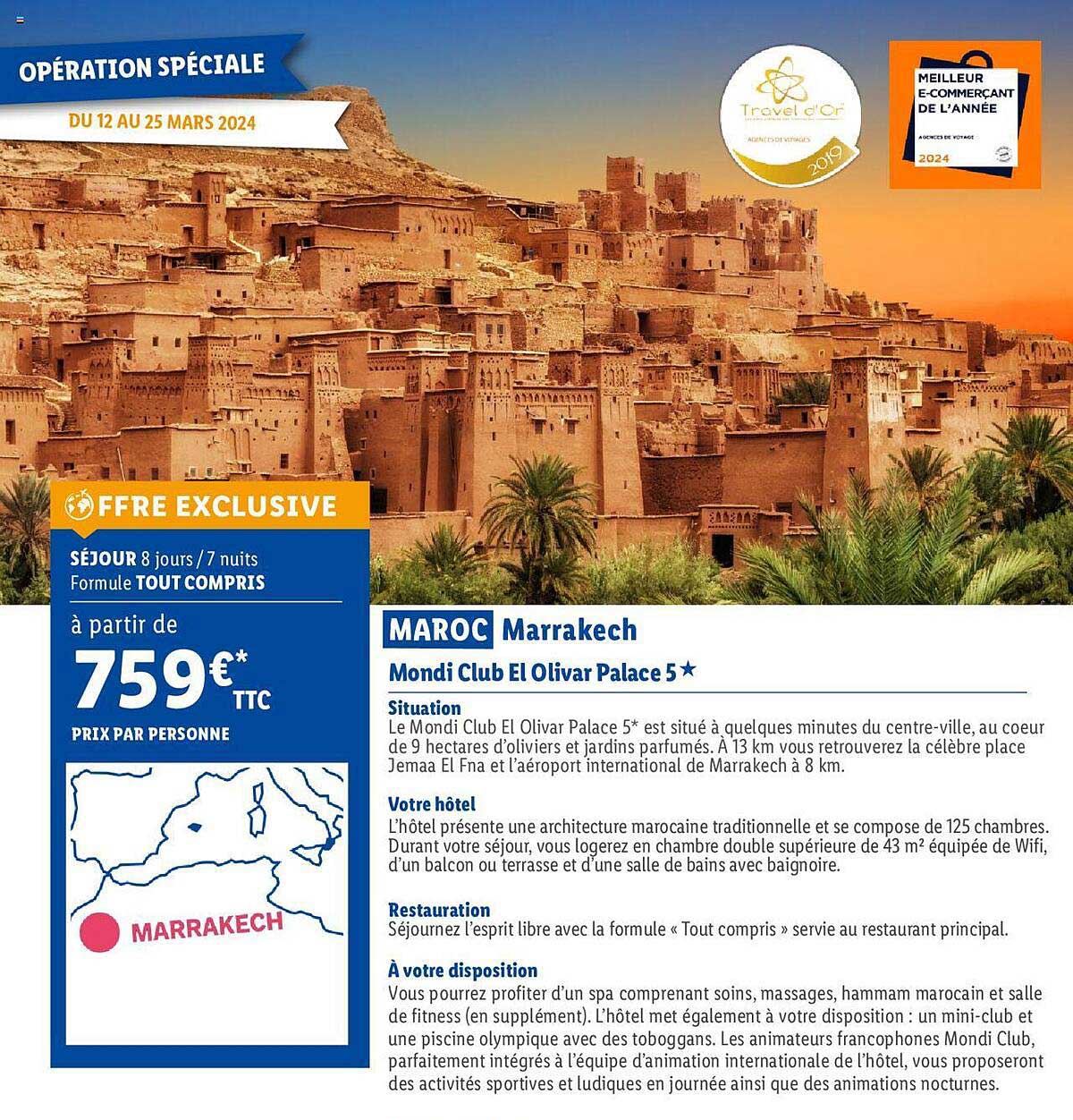 maroc marrakech : mondi club el olivar palace 5*