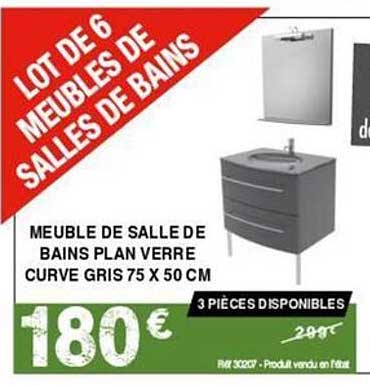 Meuble De Salle De Bains Plan Verre Curvé Gris 75 X 50 Cm