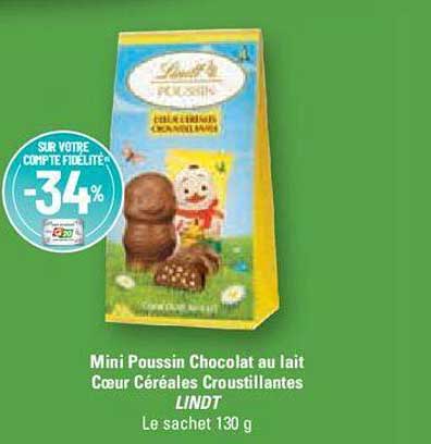 mini poussin chocolat au lait coeur céréales croustillantes lindt