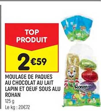 moulage de pâques au chocolat au lait lapin et œuf sous alu rohan