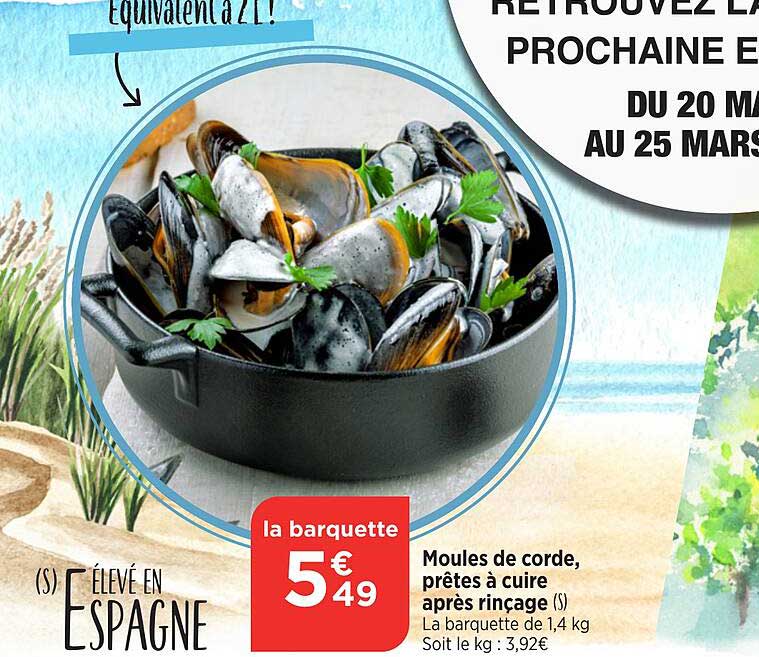 moules de corde, prêtes à cuire après rinçage