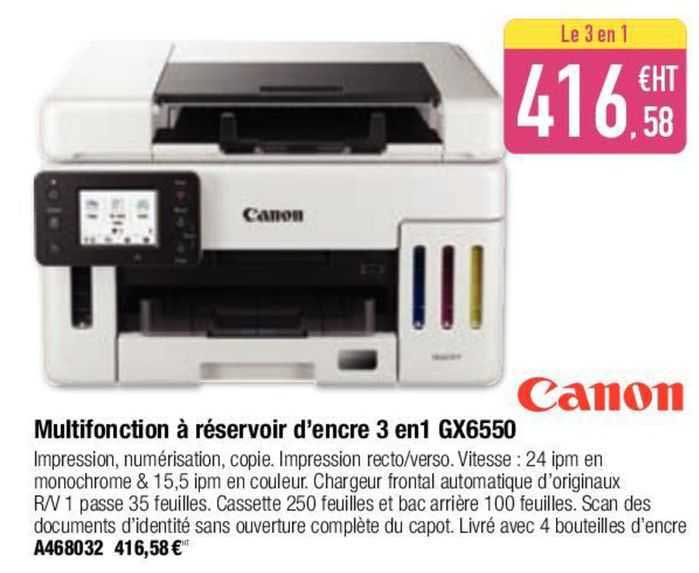 multifonction à réservoir d'encre 3 en 1 gx6550 canon