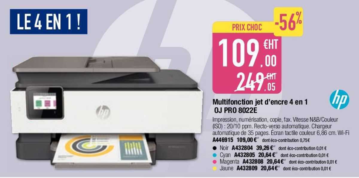 multifonction jet d'encre 4 en 1 oj pro 8022e hp