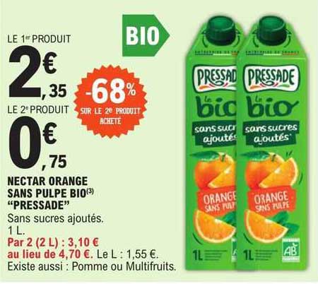 Nectar Orange Sans Pulpe Bio Pressade"