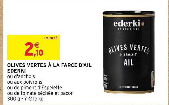 olives vertes à la farce d'ail ederki