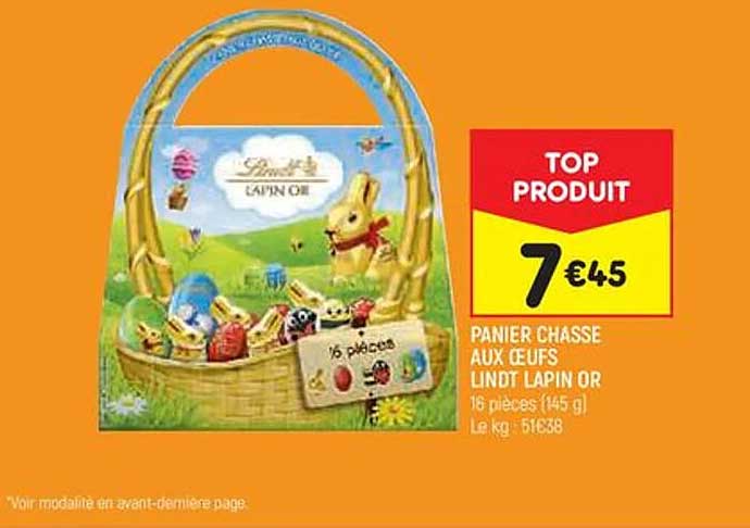panier chasse aux œufs lindt lapin or