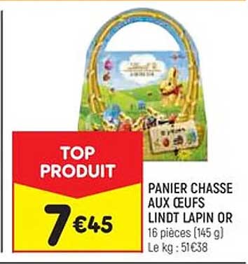 panier chasse aux œufs lindt lapin or