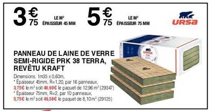 panneau de laine de verre semi-rigide prk 38 terra, revêtu kraft