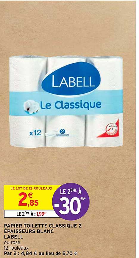 papier toilette classique 2 épaisseurs blanc labell