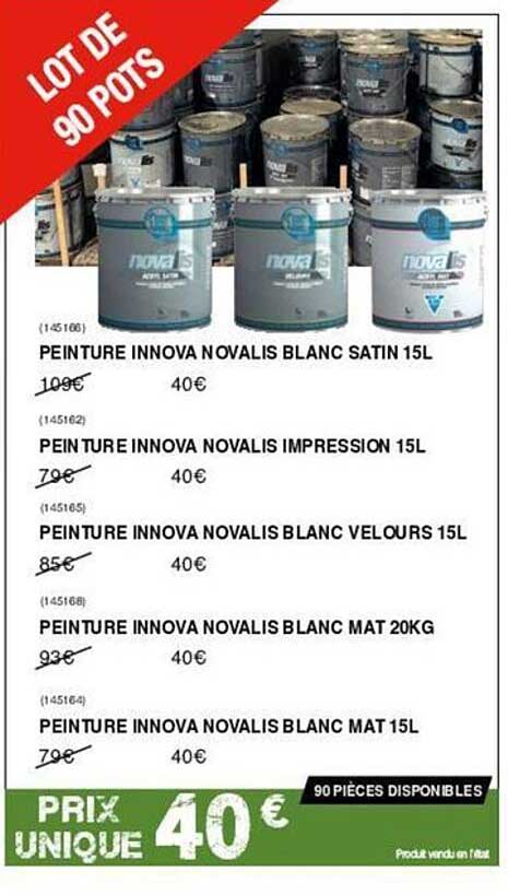 Peinture Innova Novalis Blanc Satin 15l, Peinture Innova Novalis Impression 15l, Peinture Innova Novalis Blanc Velours 15l, Peinture Innova Novalis Blanc Mat 20 Kg, Peinture Innova Novalis Blanc Mat