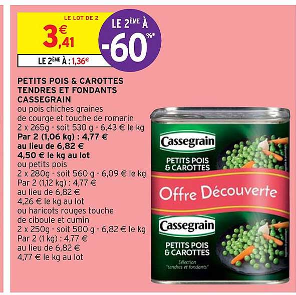 Petits Pois & Carottes Tendres Et Fondants Cassegrain Le 2ème à -60%