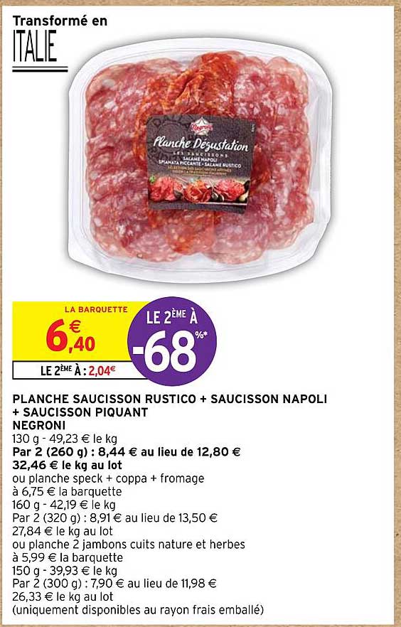 planche saucisson rustico + saucisson napoli + saucisson piquant negroni