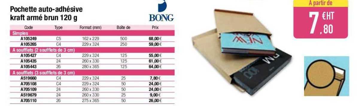 pochette auto-adhésive kraft armé brun 120 g bong