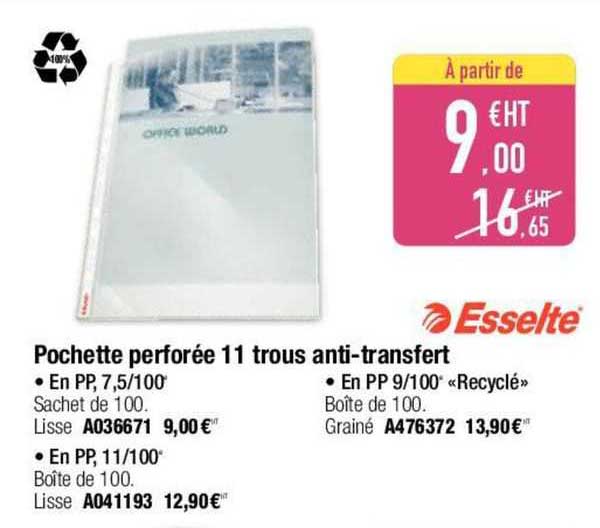 pochette perforée 11 trous anti-transfert esselte