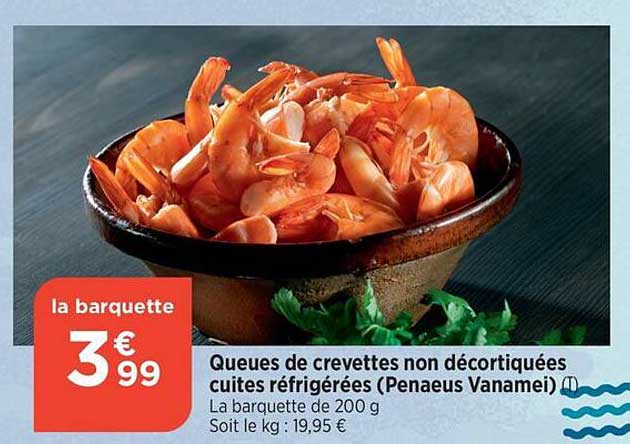 queues de crevettes non décortiquées cuites réfrigérées (penaeus vanamei)
