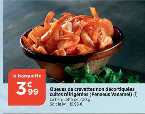 queues de crevettes non décortiquées cuites réfrigérées (penaeus vanamei)
