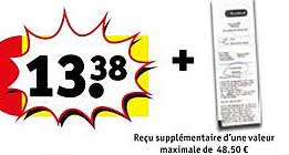 reçu supplémentaire d'une valeur maximale de 48.50 euro