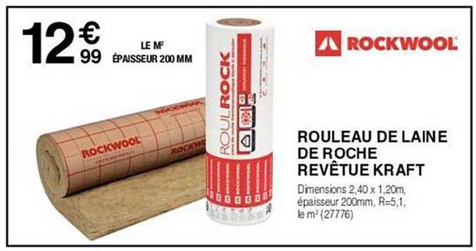 rouleau de laine de roche revêtue kraft