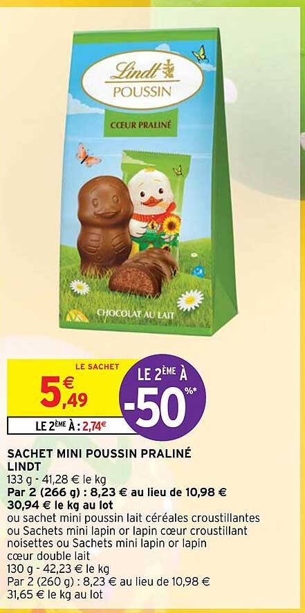sachet mini poussin praliné lindt