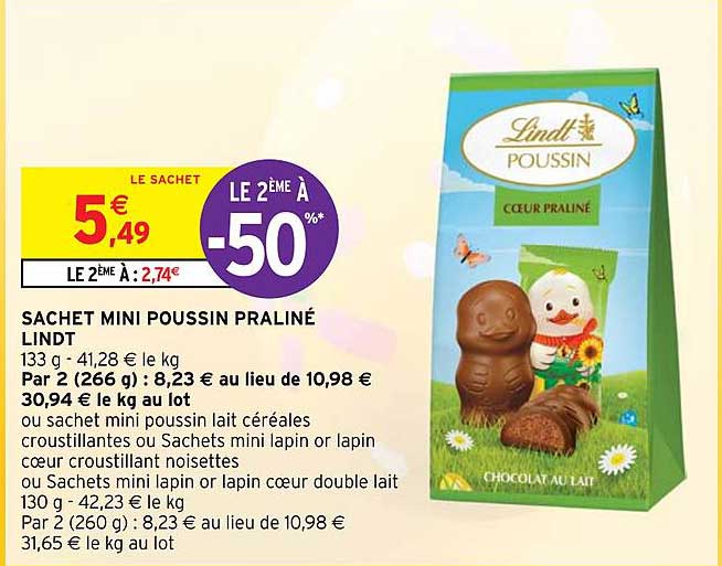 sachet mini poussin praliné lindt