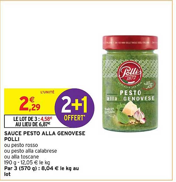 sauce pesto alla genovese polli 2+1 offert