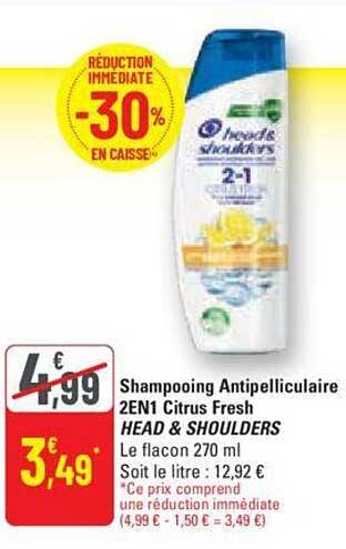 shampooing antipelliculaire 2 en 1 citrus fresh head & shoulders