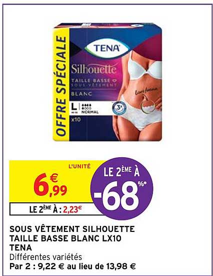 sous vêtement silhouette taille basse blanc lc10 tena le 2ème à -68%