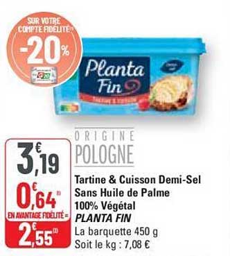 tartine & cuisson demi-sel sans huile de palme 100% végétal planta fin