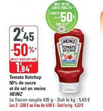 tomato ketchup 50% de sucre et de sel en moins heinz