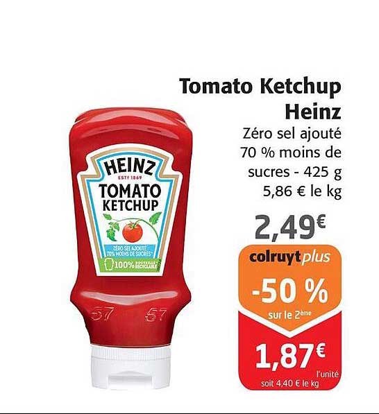 tomato ketchup heinz zéro sel ajouté 70 % moins de sucres