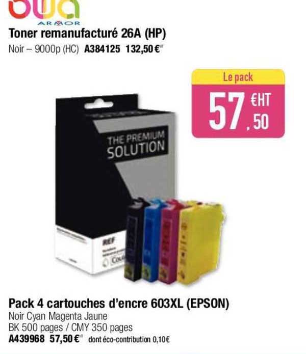 toner remanufacturés 26a (hp), pack 4 cartouches d'encre 603xl (epson)