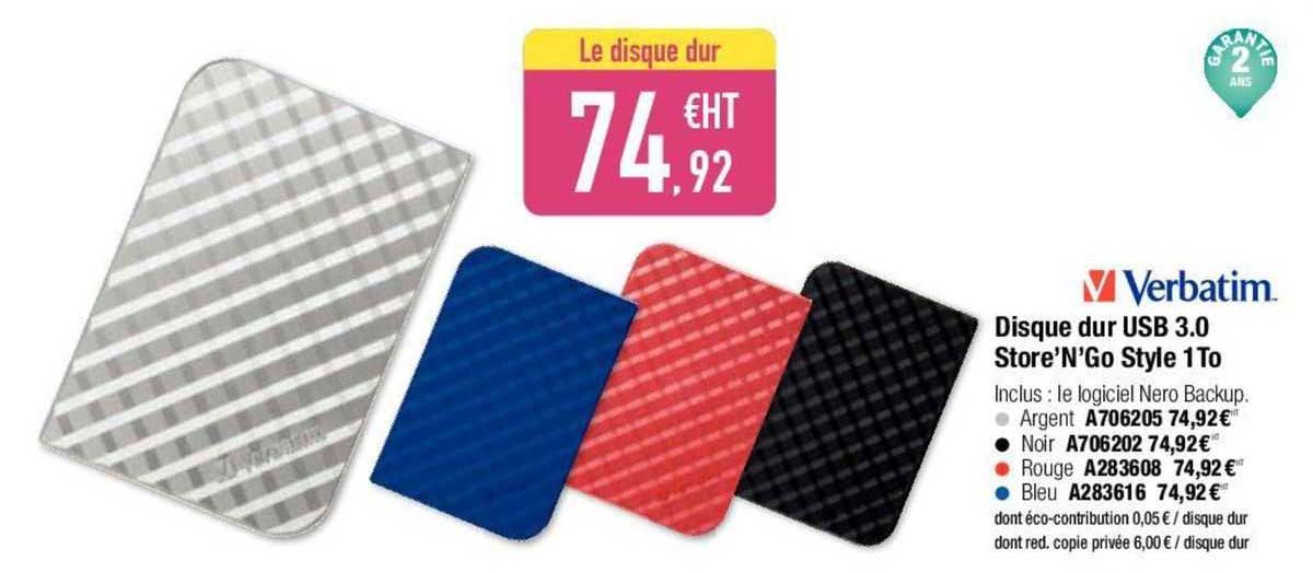 verbatim disque dur usb 3.0 store'n'go style 1to