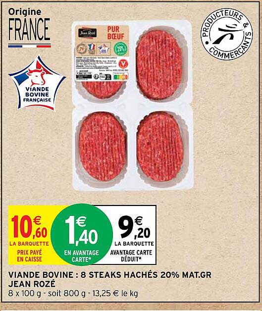viande bovine : 8 steaks hachés 20% mat. gr. jean rozé