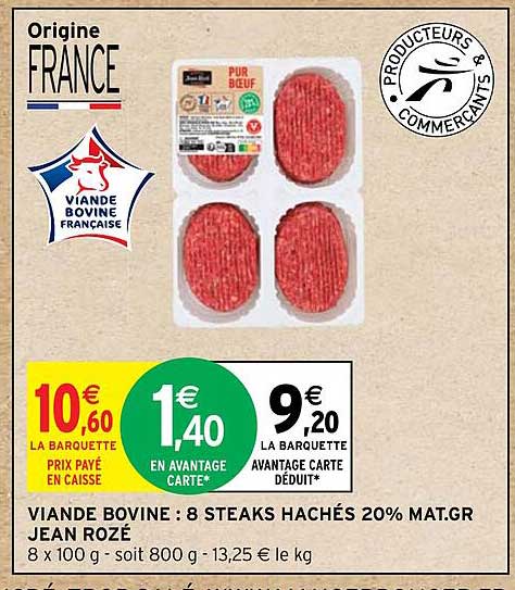 viande bovine : 8 steaks hachés 20% mg jean rozé
