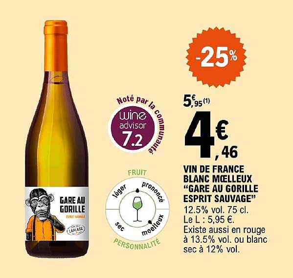 vin de france blanc moelleux gare au gorille esprit sauvage -25%