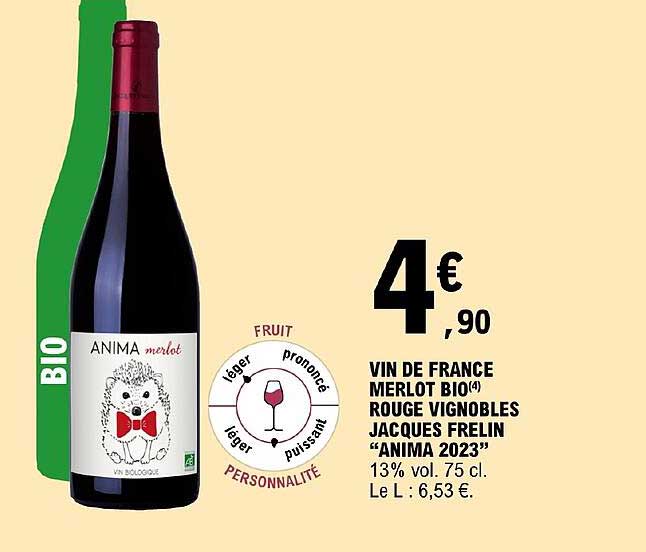 vin de france merlot bio rouge vignobles jacques frelin anima 2023
