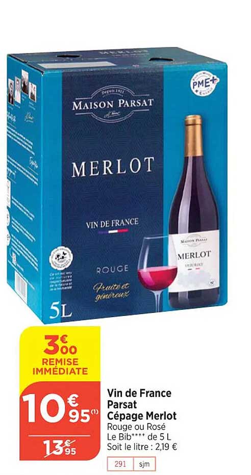 Vin De France Parsat Cépage Merlot