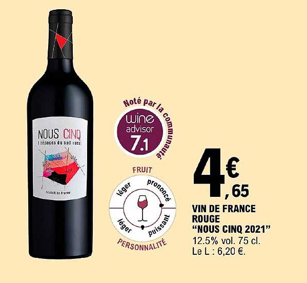 vin de france rouge "nous cinq 2021"