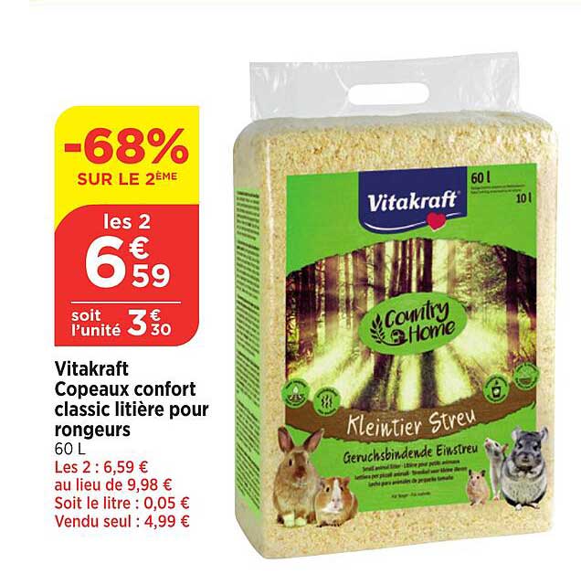 vitakraft copeaux confort classic litière pour rongeurs