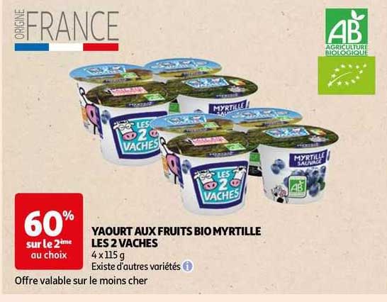 Yaourt Aux Fruits Bio Myrtille Les 2 Vaches