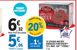10 Steaks Hachés Surgelés Pur Bœuf 15% Mat. Gr. "férial"