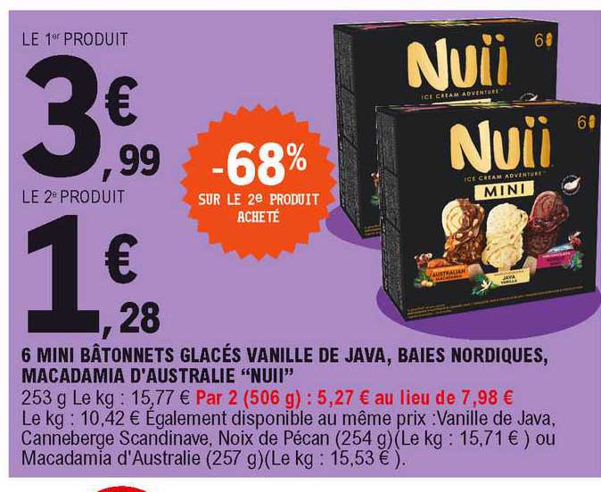 6 mini bâtonnets glacés vanille de java, baies nordiques, macadamia d'australie "nuii"