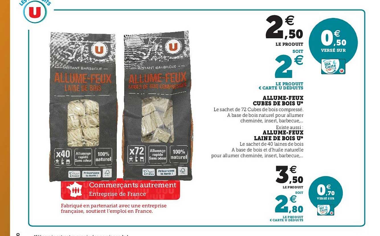 Allume-feux Cubes De Bois U, Allume-feux Laine De Bois U