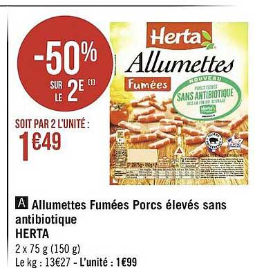 allumettes fumées porcs élevés sans antibiotique herta