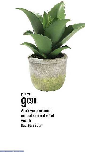 aloé véra artificiel en pot ciment effet vieilli